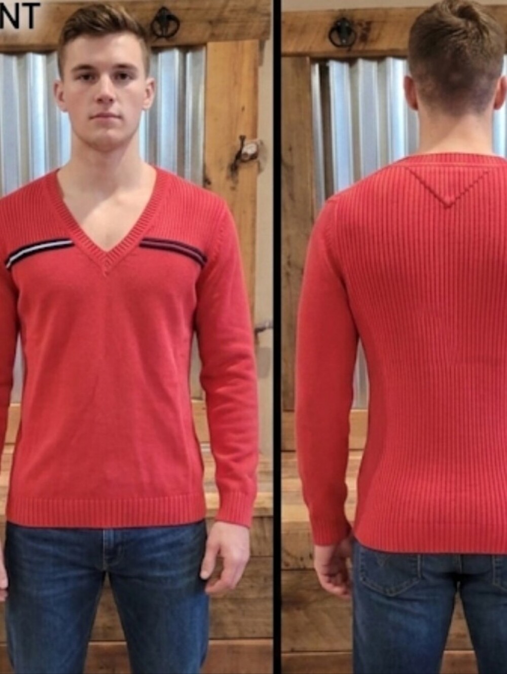 Vtg Tommy Hilfiger M red V-neck Sweater fitted